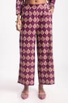 Buy_Avaha_Purple Cotton Print Tribal Butti Collared Neck Ramhi Jacket Kurta With Pant 