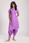 Buy_Avaha_Purple Cambric Poplin Plain Notched Neck Reva Kurta With Dhoti Pant _at_Aza_Fashions