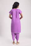 Shop_Avaha_Purple Cambric Poplin Plain Notched Neck Reva Kurta With Dhoti Pant _at_Aza_Fashions