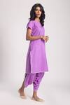 Avaha_Purple Cambric Poplin Plain Notched Neck Reva Kurta With Dhoti Pant _Online_at_Aza_Fashions