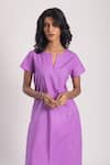 Buy_Avaha_Purple Cambric Poplin Plain Notched Neck Reva Kurta With Dhoti Pant _Online_at_Aza_Fashions