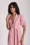 Shop_Avaha_Pink Cotton Print Floral V Neck Simhi Dress _Online_at_Aza_Fashions