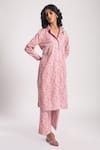 Buy_Avaha_Pink Cotton Print Floral Collared Neck Saha Jacket Kurta With Pant _Online_at_Aza_Fashions