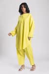 Avaha_Yellow Cambric Poplin Plain Round Neck Avasa Kurta With Pant _Online_at_Aza_Fashions