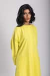 Avaha_Yellow Cambric Poplin Plain Round Neck Avasa Kurta With Pant _at_Aza_Fashions