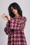 Shop_Avaha_Purple Cotton Print Floral Notched Neck Hamsika Pathani Kurta And Pant Set _Online_at_Aza_Fashions