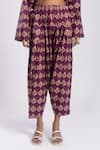 Avaha_Purple Cotton Print Floral Notched Neck Hamsika Pathani Kurta And Pant Set _at_Aza_Fashions