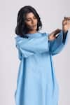 Avaha_Blue Cambric Poplin Plain Round Neck Ditsa Pathani Kurta With Pant _at_Aza_Fashions