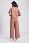 Shop_Avaha_Brown Cambric Poplin Plain Lapel Collar Sakuta Cropped Top With Pant _at_Aza_Fashions