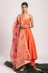 Buy_Avaha_Peach Organza Printed Floral Gramika Dupatta _at_Aza_Fashions