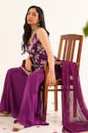 Shop_Avaha_Purple Georgette Embroidered Thread Round Raga Sequin And Work Dupatta _Online_at_Aza_Fashions