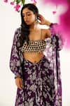 Buy_Avaha_Purple Chinon Chiffon Digital Print Floral Open Raga Kriti Jacket _Online_at_Aza_Fashions