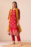 Buy_Tuli_Red Viscose, Silk Embroidery Round Neck Gul Baanhi Kurta Pant Set _at_Aza_Fashions