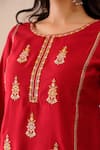 Tuli_Red Viscose, Silk Embroidery Round Neck Gul Baanhi Kurta Pant Set _Online_at_Aza_Fashions