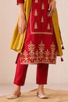 Shop_Tuli_Red Viscose, Silk Embroidery Round Neck Gul Baanhi Kurta Pant Set _Online_at_Aza_Fashions