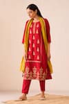 Tuli_Red Viscose, Silk Embroidery Round Neck Gul Baanhi Kurta Pant Set _at_Aza_Fashions