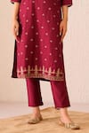 Buy_Avaha_Maroon Viscose Silk Embroidered Notched Gul Arezo Kurta Pant Set _Online_at_Aza_Fashions