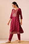 Shop_Avaha_Maroon Viscose Silk Embroidered Notched Gul Arezo Kurta Pant Set _Online_at_Aza_Fashions