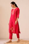 Avaha_Red Viscose Silk Embroidered Round Gul Suri Kurta Pant Set _at_Aza_Fashions