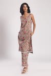 Avaha_Beige Cotton Printed Floral V Neck Agasti Kurta And Pant Set _Online_at_Aza_Fashions