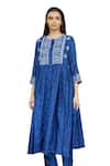 Shop_Ayaka_Blue Viscose Tabby Hand Embroidered Thread Round Bandhani Print Kurta 