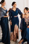 House of Anmol Jain_Blue Shirt Organza Hand Embroidered Thread Collar Indrani With Draped Skirt _Online_at_Aza_Fashions