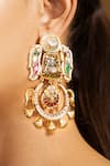 Shop_joules by radhika_Gold Plated Kundan Bohemian Crest Danglers _at_Aza_Fashions