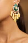 Buy_joules by radhika_Green Kundan Chaand Bloom And Stone Embellished Earrings _at_Aza_Fashions