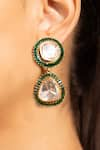 Shop_joules by radhika_Green Polki And Stone Embellished Drop Earrings _at_Aza_Fashions