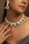 Buy_joules by radhika_Green Polki Geometric And Stone Embellished Choker Set _at_Aza_Fashions