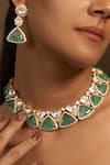 Shop_joules by radhika_Green Polki Geometric And Stone Embellished Choker Set _at_Aza_Fashions