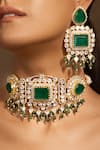 Buy_joules by radhika_Green Stone Stylish Studded Square Choker Set _at_Aza_Fashions