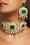 Shop_joules by radhika_Green Stone Stylish Studded Square Choker Set _at_Aza_Fashions