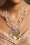 Shop_Joules by Radhika_Pink Pearl Delicate Stone Studded Bead Pendant Necklace _at_Aza_Fashions