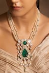 Shop_joules by radhika_Green Bead Bohemian Stone Studded Cluster Pendant Necklace Set _at_Aza_Fashions