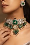 Buy_Joules by Radhika_Green Stone Enchanting Studded Geometric Vine Choker Set _at_Aza_Fashions