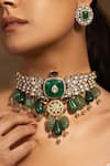 Shop_Joules by Radhika_Green Stone Enchanting Studded Geometric Vine Choker Set _at_Aza_Fashions