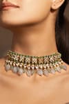 Buy_joules by radhika_Green Stone Enchanting Studded Floral Choker _at_Aza_Fashions