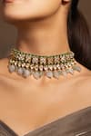 Shop_joules by radhika_Green Stone Enchanting Studded Floral Choker _at_Aza_Fashions