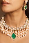 Buy_joules by radhika_Green Stone Radiant Clear Studded Pearl Tassel Necklace Set _at_Aza_Fashions