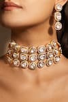 Buy_joules by radhika_Gold Plated Stone Regal Studded Triple Layer Choker Set _at_Aza_Fashions