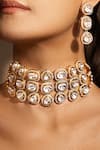 Shop_joules by radhika_Gold Plated Stone Regal Studded Triple Layer Choker Set _at_Aza_Fashions