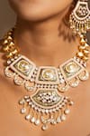 Shop_joules by radhika_Gold Plated Stone Elegant Studded Geometric Necklace Set _at_Aza_Fashions