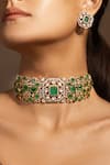 Buy_joules by radhika_Green Stones Geometric Embellished Choker Set _at_Aza_Fashions