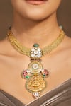 Shop_joules by radhika_Multi Color Stones Temple Carved Pendant Necklace _at_Aza_Fashions