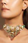 Buy_Joules by Radhika_Multi Color Stones Carved Geometric Embellished Choker _at_Aza_Fashions