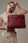 Buy_WAGON HORSE_Maroon The Iconic Textured Pattern Tote Bag _at_Aza_Fashions