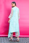 Priyanka Jain_Blue Cotton Linen Embroidery Floral V Neck Kurta Pant Set _Online_at_Aza_Fashions