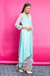 Shop_Priyanka Jain_Blue Cotton Linen Embroidery Floral V Neck Kurta Pant Set _Online_at_Aza_Fashions