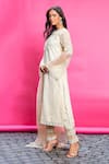 Priyanka Jain_Beige Cotton Linen Embroidery Floral Notched Neck Straight Kurta Pant Set _Online_at_Aza_Fashions